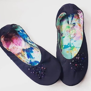 Bailarinas Impermeables Cómodas Zapatillas de Baile Bordadas con Cuentas Personaliza tus zapatos de mujer Bailarinas bajas con cintas de raso