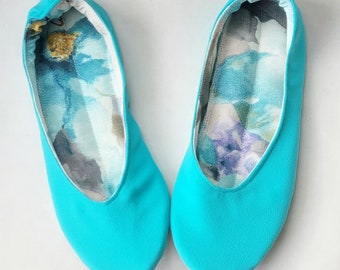 Azure Bright blue Ballet flats matched to dress Ballerina shoes Low heel shoes Wide fit shoes large size shoes Blue Mary Janes Made to order