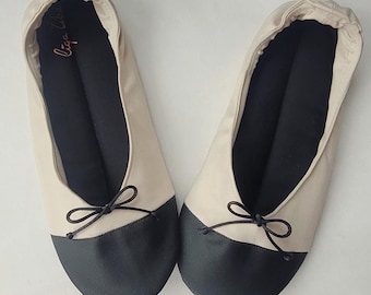 Two color Ballerina shoes Made to order ballet flats Low heel Wide fit ballerinas Comfortable two colour Classic Lace up shoes Barefoot flat