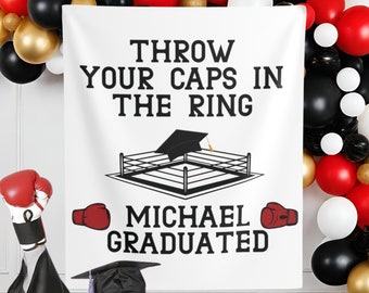 Boxing Graduation Backdrop Graduation Banner Boxing Gloves Class of 2024 Custom Graduation Party Backdrop College Grad