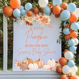 Fall Pumpkin Boho Pumpkin Baby Shower Backdrop, Neutral Pumpkin Backdrop for Baby Shower Bridal Shower Backdrop Rustic Autumn Baby Shower