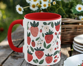 11oz Strawberry Mug Strawberry Decor Straw Berry Mug Coffee Mug Strawberry Lover Gift Cottagecore Mug Cottage Core