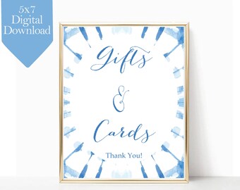 INSTANT DOWNLOAD, Shibori Baby Shower, Tye Dye baby shower, indigo baby shower, Gifts and Cards Sign, Boy baby shower