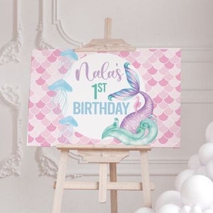 Mermaid 1st Birthday Poster Mermaid Party Decor Under The Sea Mermaid Backdrop Mermaid Poster Mermaid Back Drop Mermaid Backdrop