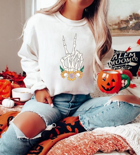 Groovy Hippie Peace Crewneck Hippie Halloween Retro Halloween Girly Halloween Crew Neck Halloween Pullover Cute Halloween Il_570xn