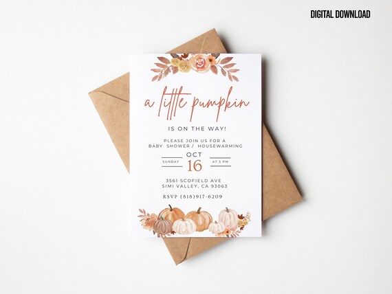 A Little Pumpkin Is On The Way Invitation Pumpkin Baby Shower Pumpkin Invite Little Pumpkin Baby Shower Our Little Pumpkin Invite Il_570xn