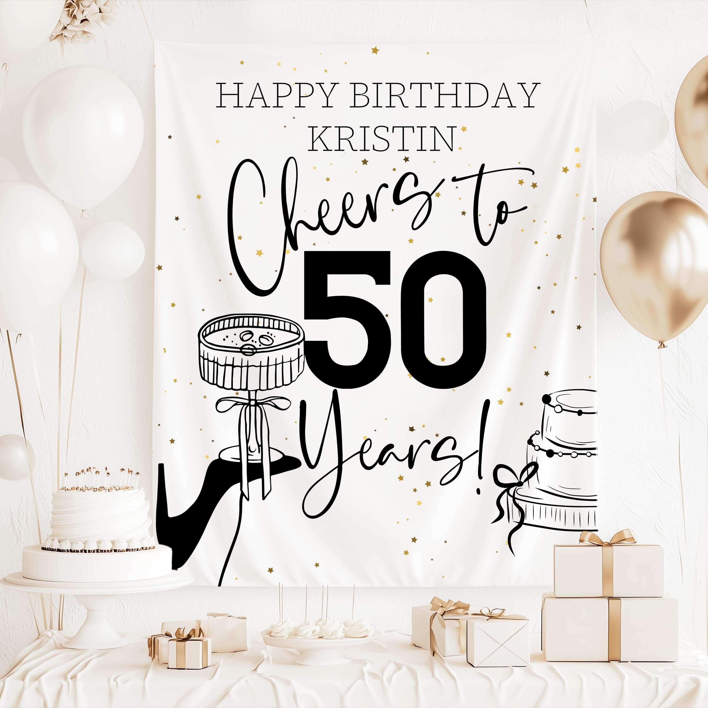 Cheers to 50 Years Banner Backdrop, Black Gold Happy 50th Birthday Decorati happy 50th birthday banner backdrop party decoration black - Temu