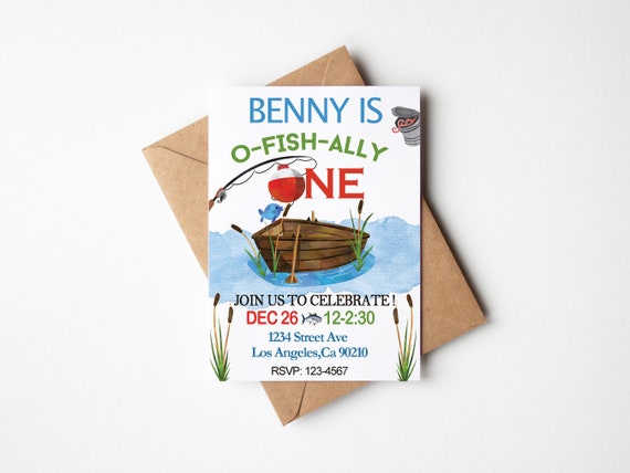 Ofishally One Fishing Invitations Fishing Birthday 1st Birthday Birthday Invite Fishing Invitation O Fishally One 1st Birthday Invites Il_570xn