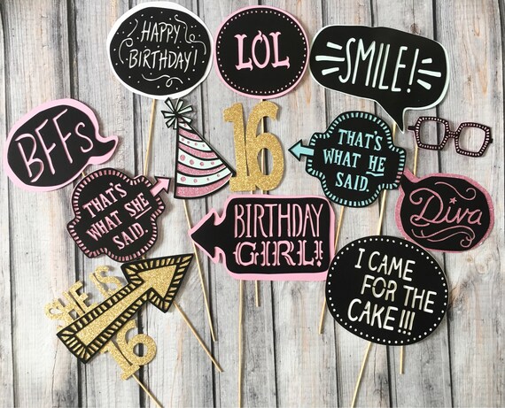 Sweet 16 Photo Booth Props Sweet16 Photo Props Birthday Props Centerpiece Props Sweet Sixteen Photo Booth Photo Props Sweet 16 Birthday Il_570xn