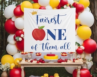Fairest Of Them All 1st Birthday Girl Fairest One of All Decorations Princess Birthday Backdrop Princess Party Apple Be Kind