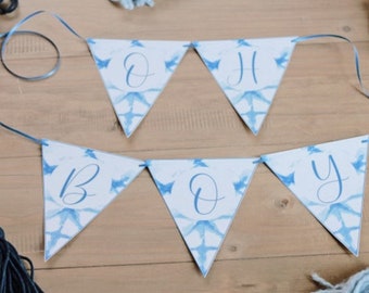 INSTANT DOWNLOAD- Oh Boy Banner Shibori Baby Shower Indigo Tie dye Boho Boy Baby Shower Shibori Tie Dye Pennant Banner Tie Dye Banner