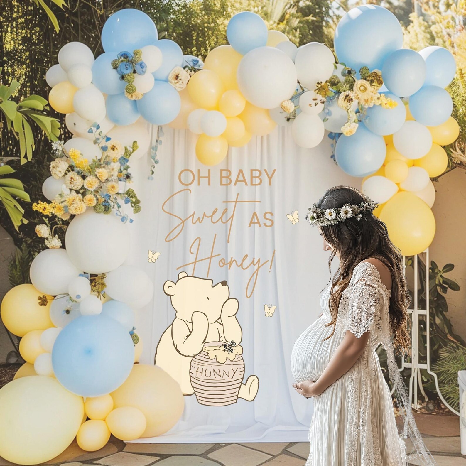 Vintage Winnie Puuh Babyparty-Banner – 1,5 X 91,4 Cm, PEVA-Stoff, Für Foto-Hintergrund & Wanddeko
