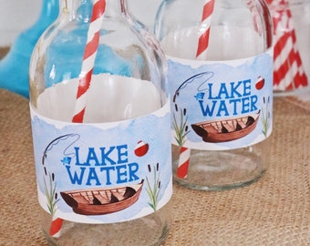 Fishing Water Bottle Label Lake Water O Fishally One The Big One Ofishally One Fishing Baby Shower Decorations Fishing Birthday Printables