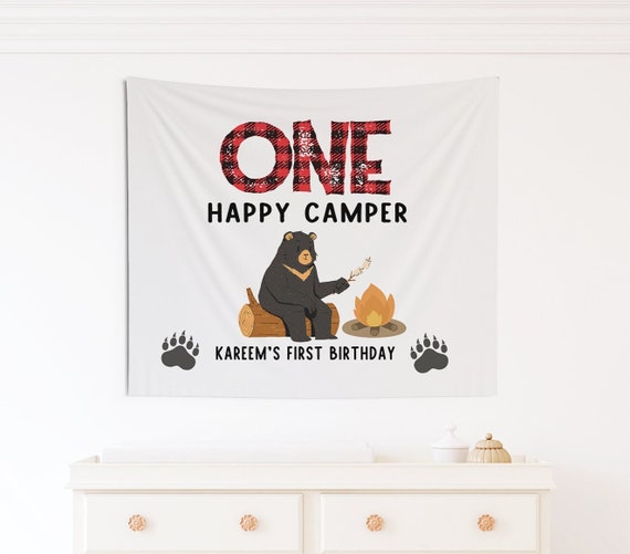 One Happy Camper Birthday Woodland Birthday Backdrop Lumberjack Birthday Lumberjack Decor 1st Birthday Bear 1st Birthday Il_570xn