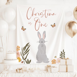 Some Bunny is One 1st Birthday Party Girl Backdrop Bunny First birthday Personalized Bunny Sign Easter  First Birthday for Girl
