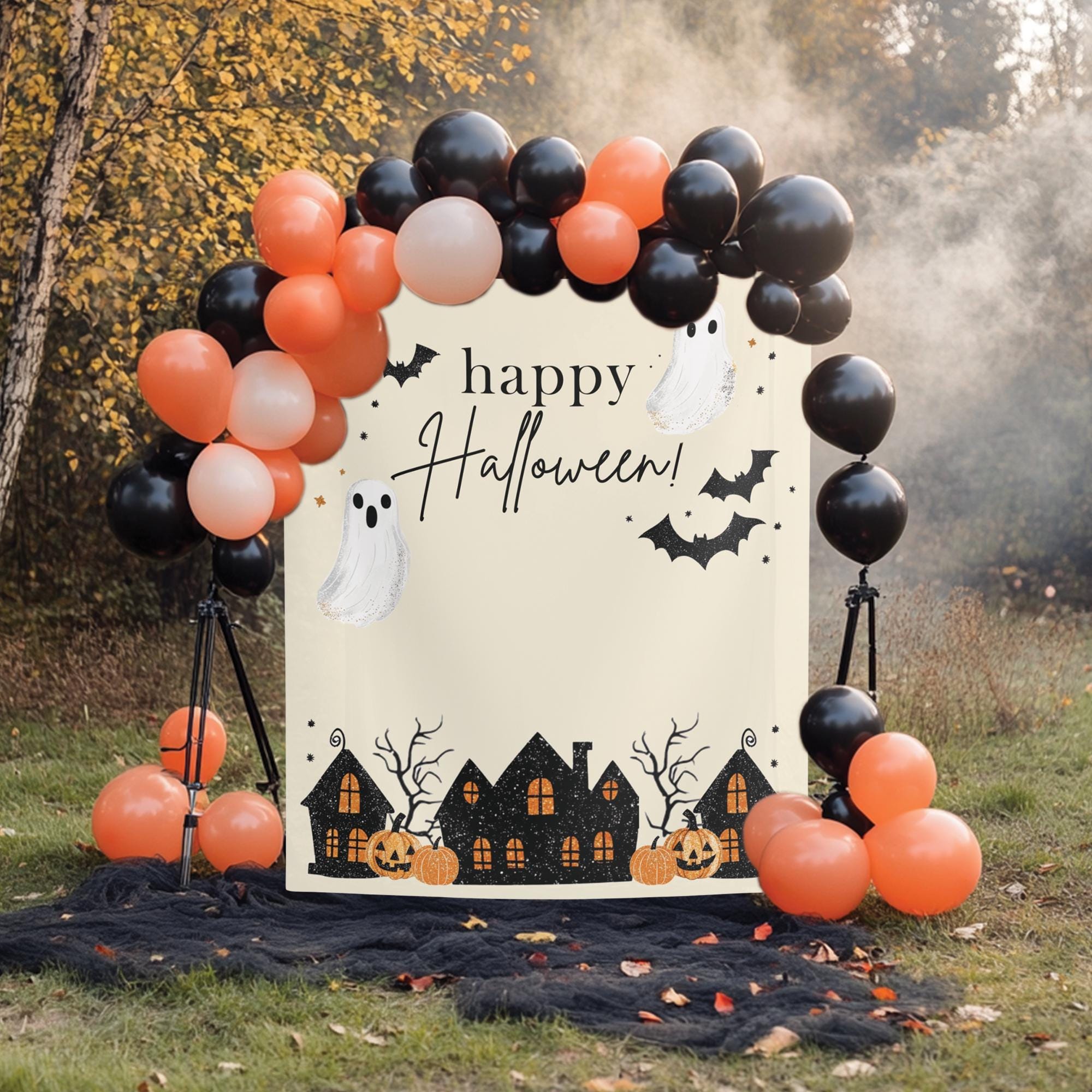 Happy Halloween Party Backdrop Happy Halloween Banner Halloween Photo Booth Banner Kids Halloween Halloween Classroom Banner