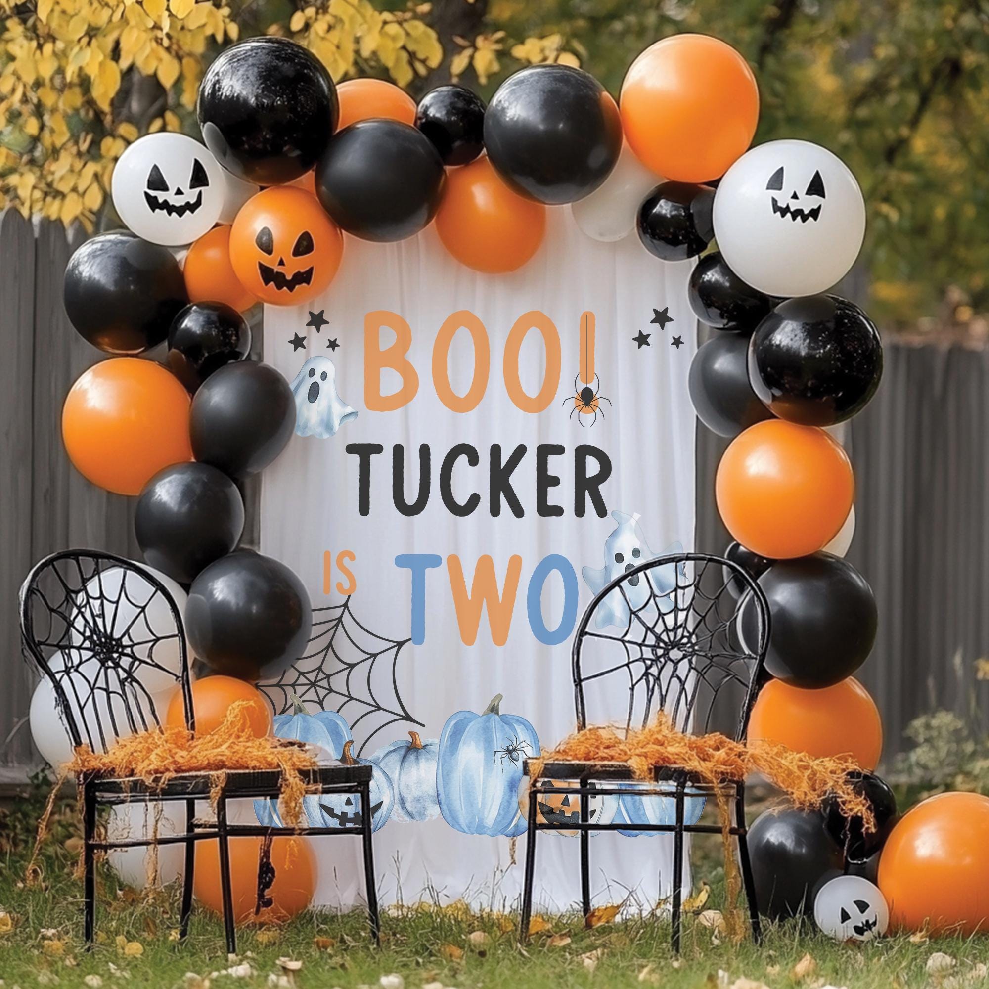 Two Spooky Halloween Birthday Boy Two Birthday Boy October Birthday Ghost Birthday Halloween Ghost Birthday Backdrop  Boo Ghost Backdrop