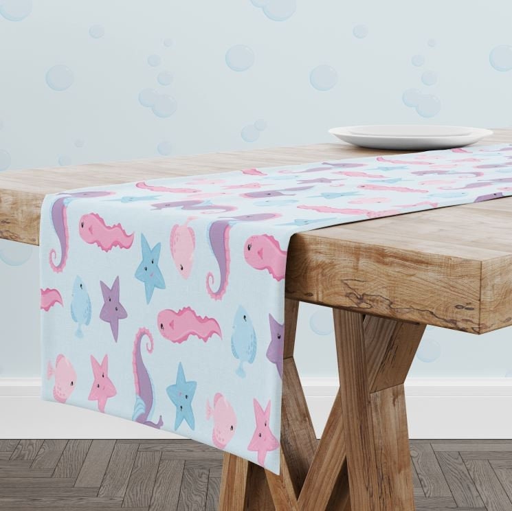 Mermaid Table Runner Seahorse Decor Mermaid Party Decor Mermaid 1st Birthday Mermaid Theme Mermaid Table Decor Mermaid Table