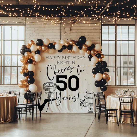Banner ‚Prost Auf 50 Jahre‘ – 180x40 Cm, Schwarz-gold, Aus Polyester, Für Die 50. Geburtstagsfeier