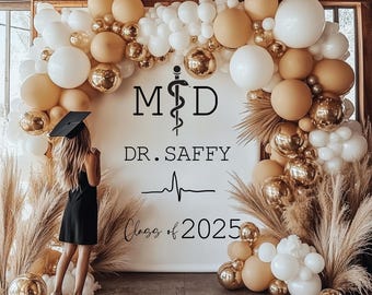 Doctor Graduation Backdrop Class of 2025 Personalized Backdrop MD Graduation Backdrop Medical Snake Insignia Rod of Asclepius