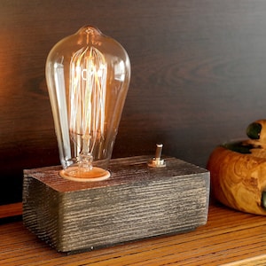 Handmade Spruce Wood Edison Lamp: Rustic Desk Table Lamp