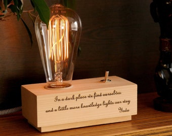 Personalized Lamp, Personalized Gifts, Wood Desk Lamp, Wood Edison Lamp, Gift For Him, Rustic Table Lamp, Edison Desk Lamp
