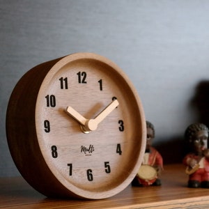 Wood Desk Clock, Mini Desk Clock, Desk Clock, Analog Clock, Home Decor Clock, Wooden Analog Desktop Clock, No-Tick Design, Walnut Wood Clock