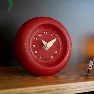 Handcrafted Red Color Spruce Wood Table Clock: A Timeless Addition to Your Space