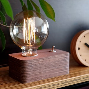 Radiate Elegance, Wood Dimmable Desk Lamp with Edison Bulb