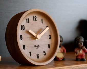 Wood Desk Clock, Mini Desk Clock, Desk Clock, Analog Clock, Home Decor Clock, Wooden Analog Desktop Clock, No-Tick Design, Walnut Wood Clock