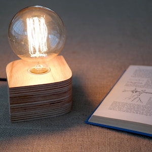 Handmade Birch Wood Edison Lamp: Rustic Tabletop Decor