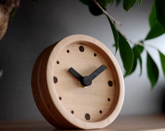 Birch Plywood Clock, Wood Clock for Desk, Modern Table Clock, Small Desk Clock, Office Desk Organization, Vintage Clock, Bedroom Decor Clock