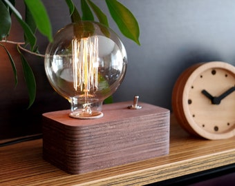 Radiate Elegance, Wood Dimmable Desk Lamp with Edison Bulb
