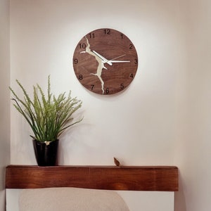 Modern Wood Wall Clock: Golden Acrylic Accent, Silent Movement