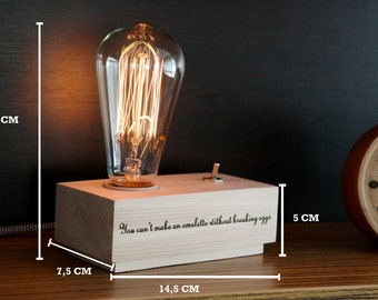 Personalized Edison Lamp, Wood Desk Lamp, Wood Edison Lamp, Gift For Him, Rustic Table Lamp, Personalized Gifts
