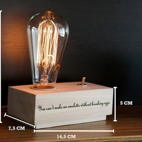 Lampe Edison personnalisée, lampe de bureau en bois, lampe Edison en bois, cadeau pour lui, lampe de table rustique, cadeaux personnalisés