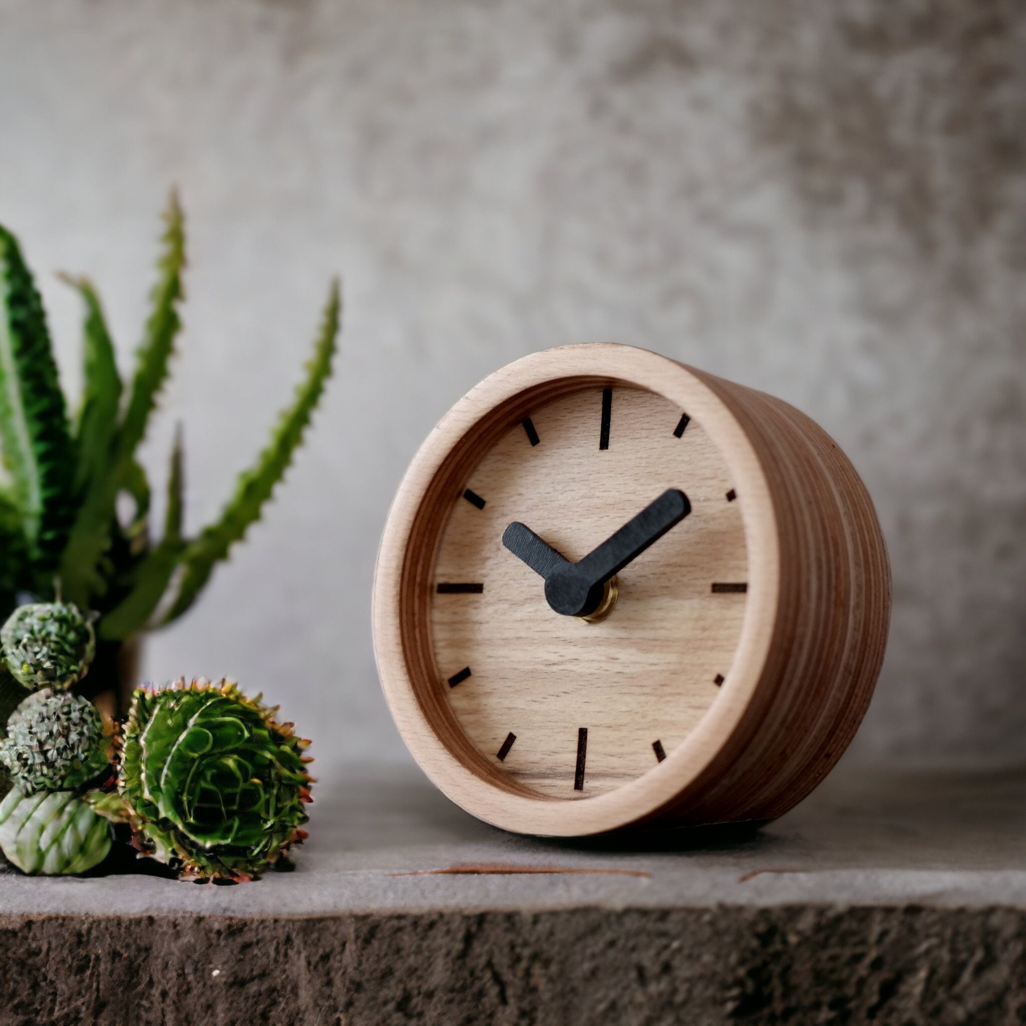 Medium Table Clock Handcrafted Birch Plywood Round Table Clock for Modern Minimalist Charm ...