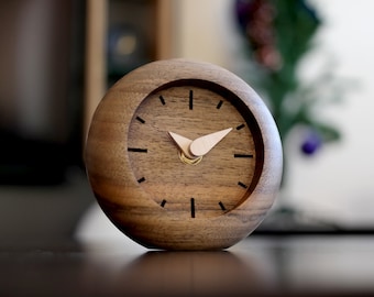 Walnut Wood Clock, Birch Plywood Clock, Unique Table Clock, Artisanal Desk Clock, Vintage Table Clock, Small Desk Clock, Housewarming Gifts