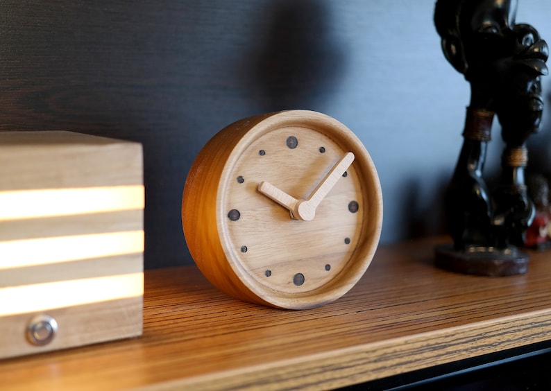 Wood Clock Wood Desk Clock Solid Wood Clock Vintage Clock Etsy