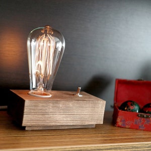 Personalized Spruce Wood Edison Lamp: Rustic Desk Lighting