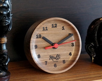 Wood Clock, Wood Desk Clock, Desk Clock, Wooden Clock, Home Decor Clock, Wooden Analog Desktop Clock, No-Tick Design, Walnut Wood Clock