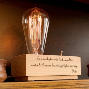Customized Edison Lamp, Wood Desk Lamp, Edison Bulb Lamp, Personalized Engraved Lamp, Rustic Table Lamp, Bedside Lamp, Anniversary Gift Lamp