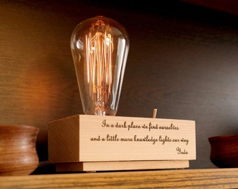Customized Edison Lamp, Wood Desk Lamp, Edison Bulb Lamp, Personalized Engraved Lamp, Rustic Table Lamp, Bedside Lamp, Anniversary Gift Lamp