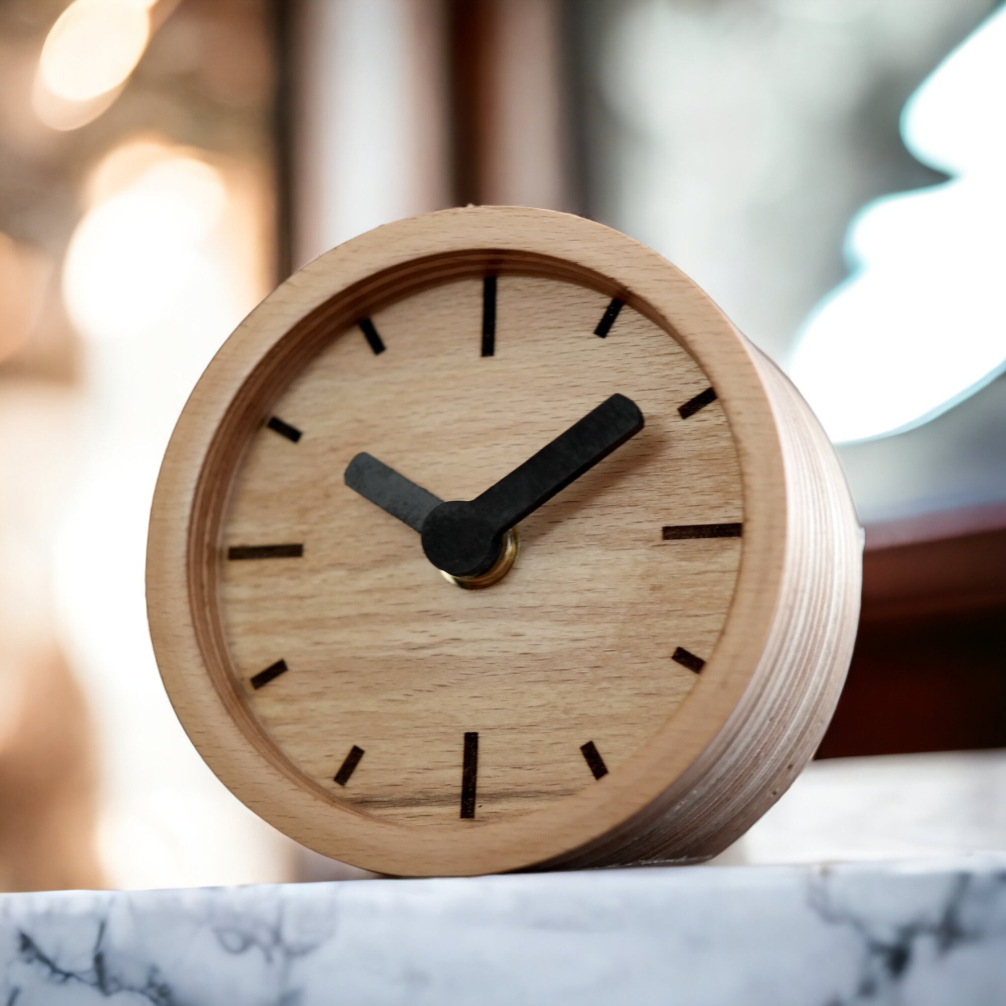 Medium Table Clock Handcrafted Birch Plywood Round Table Clock for Modern Minimalist Charm ...