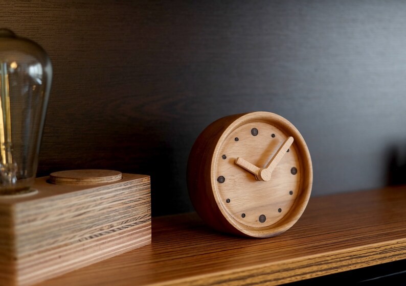 Wood Clock Wood Desk Clock Solid Wood Clock Vintage Clock Etsy