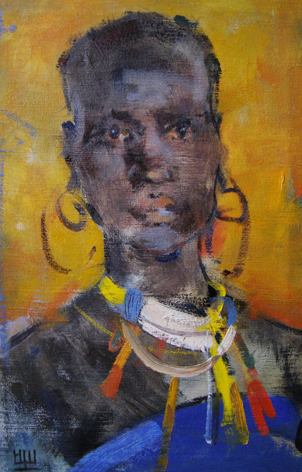 Original Art Oil Painting African Woman Portrait With Ethnic | Etsy