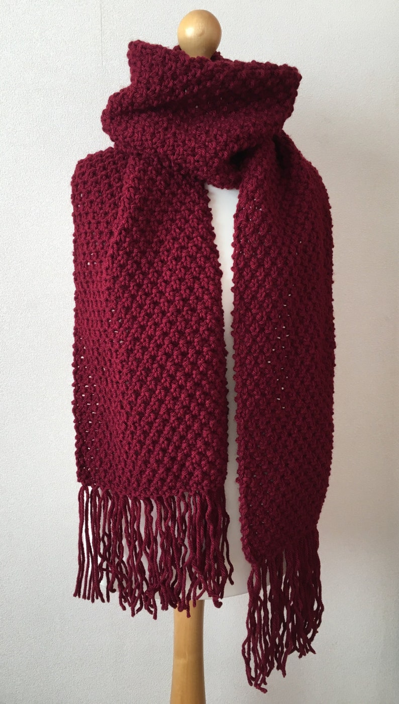 KNITTING PATTERN Red Scarf With Tassels / Scarf Knit Pattern / Etsy