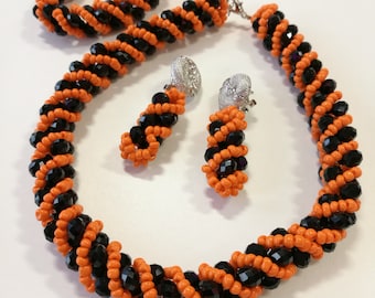 Handmade Black and Orange Jewellery Set