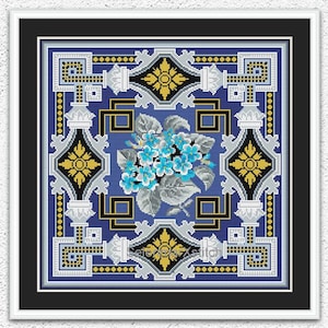 ヴィンテージフローラルブーケクロスステッチパターン バイオレットフラワー刺繍 アンティーククロスステッチ ビクトリア朝の花のカウントクロスステッチチャート #S80*