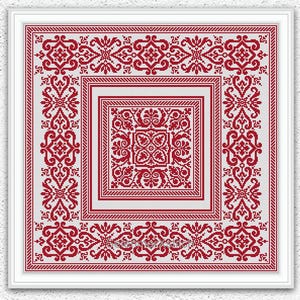 Patrón de punto de cruz monocromático Punto de cruz de mosaico Muestrario de mosaico Diseño de bordado vintage Adorno antiguo Gráfico de puntada xstitch #S94*